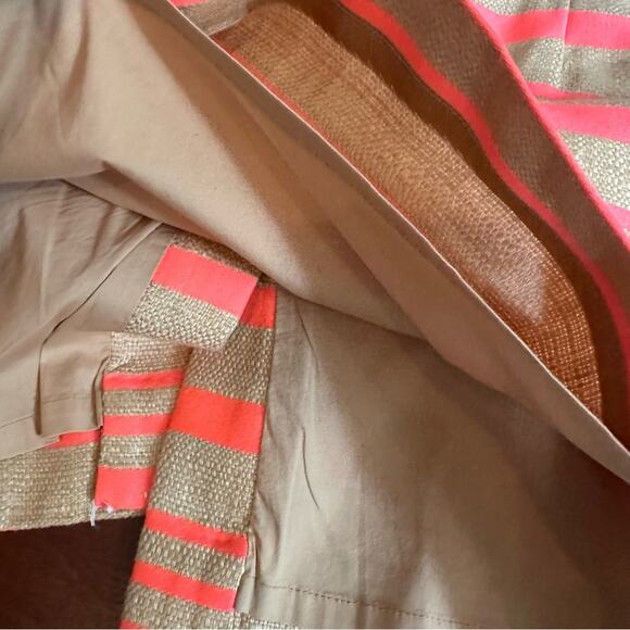 J CREW Define Striped Linen Straight Skirt Size 0 Career Summer Tan Orange - Picture 7 of 12